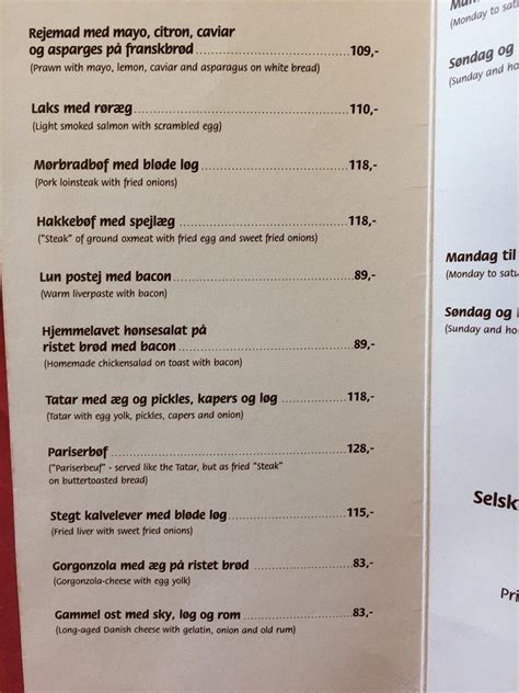 Menu des Teglkroen, Copenhague